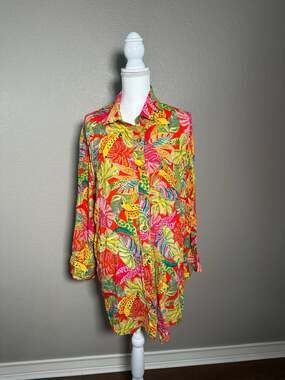 VICI Coveted Tropical Button Down Shirt Dress/Swim Coverup